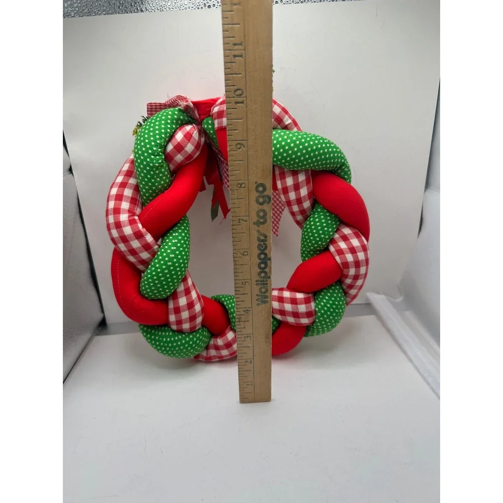 Vintage Christmas Fabric Wreaths Padded Braided Candle Holiday Decor Set of‎ 2